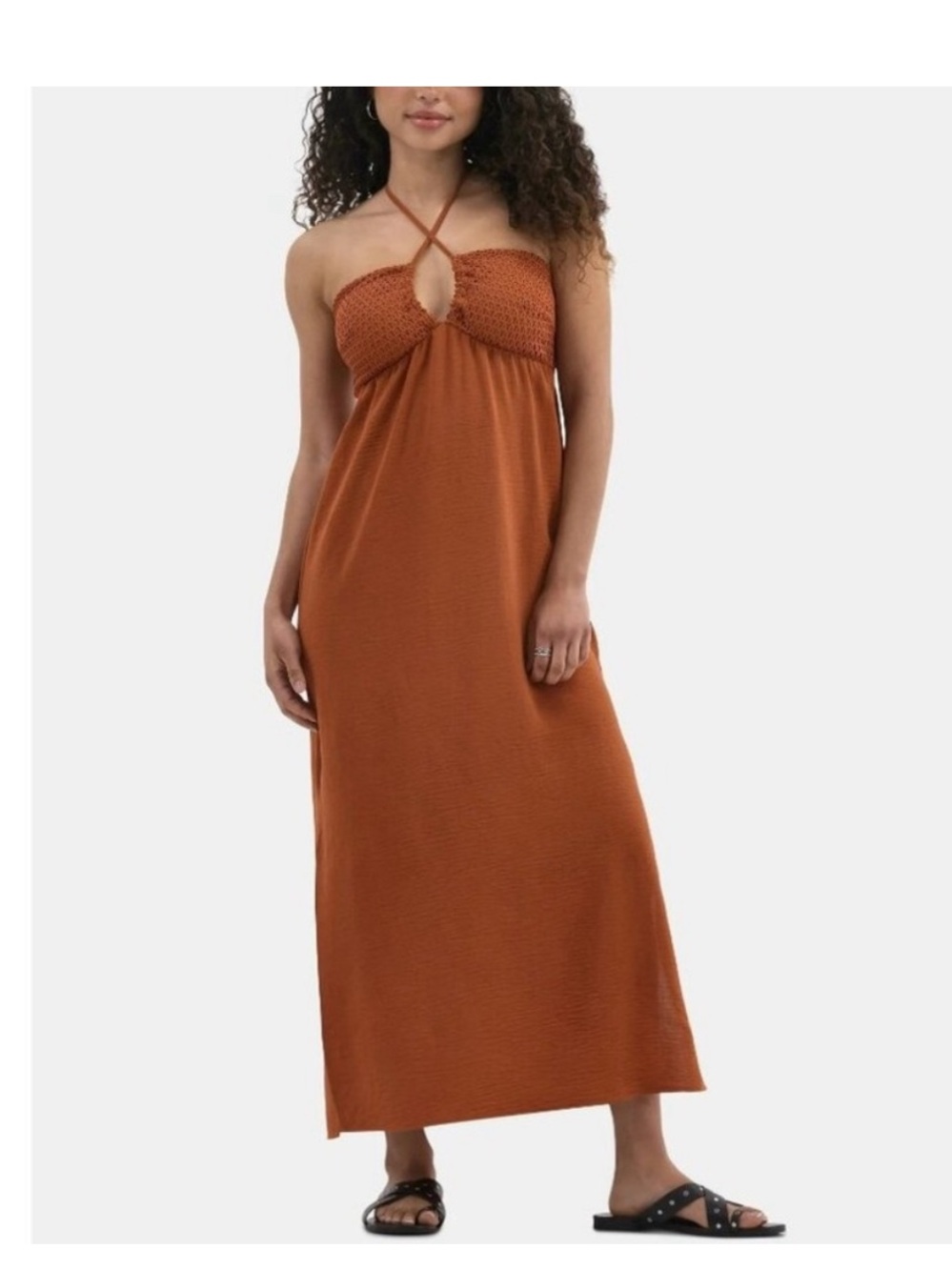 No Boundaries Rust Halter Maxi Dress with Twist Keyhole
